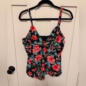 Coco Reef Tankini Top Floral Tropical Swimsuit Top built in Bra Size 40 C